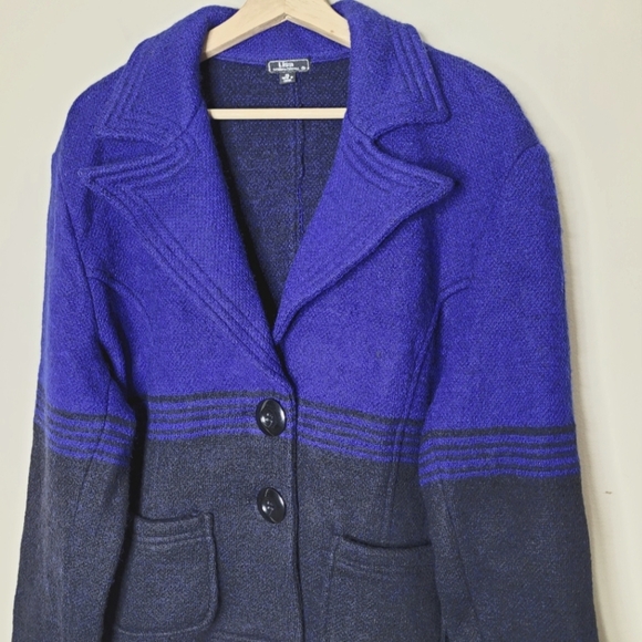 Lisa International Boiled Wool Blazer Jacket XL | Colorblock Blue Black 2-Button - Picture 3 of 8